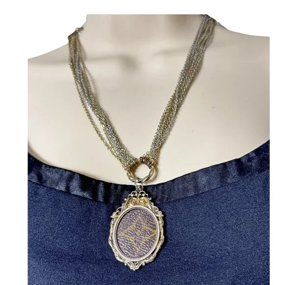 Custom Made Lux Pendant Upcycled w/ Vintage Layered Mixed Metals Chain Necklace - Picture 7 of 8